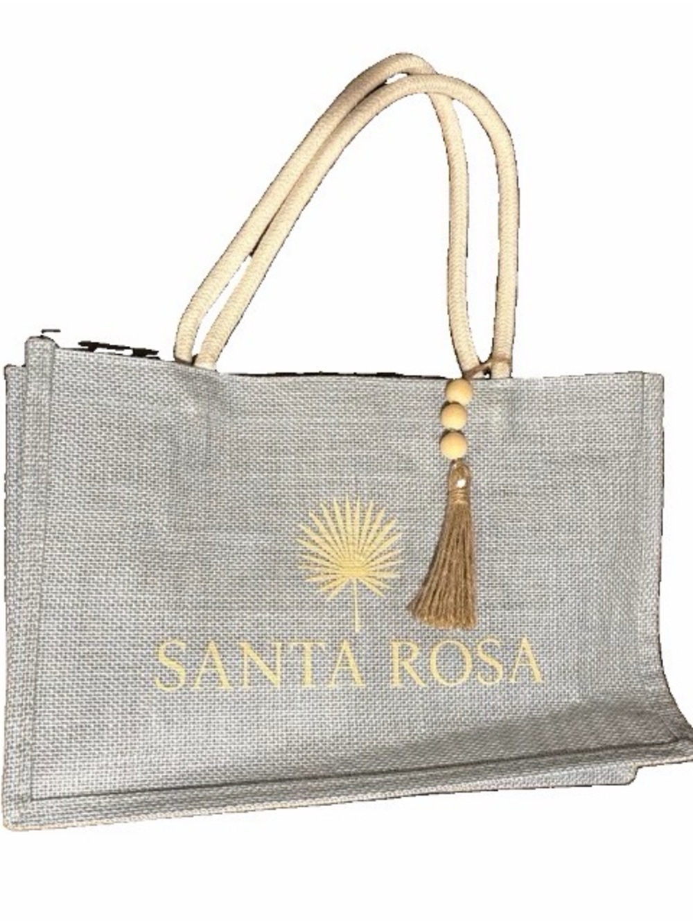 Beige Tote Bag with Tassel Detail